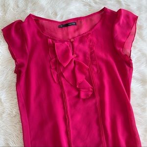 Hot Pink Ruffle Cap Sleeve Work Blouse Shell